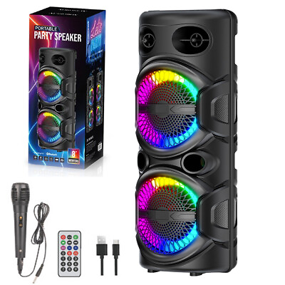#ad Portable Bluetooth Speaker Dual 8 inch Subwoofer Party Heavy Bass Sound System $55.99