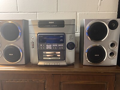 #ad vintage rca 5 disc cd changer cassette silver home stereo system model rs2635 $110.00