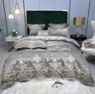 #ad 2021 Home Top Luxury Royal Jacquard Bedding Set 4 Pieces White Embroidery $182.41