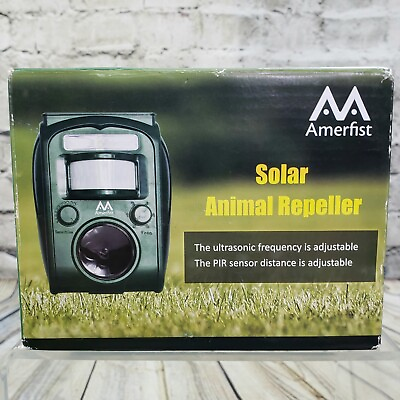 #ad Amerfist Solar Animal Repeller Ultrasonic Sound with Flashing LED Strobe Light $19.97
