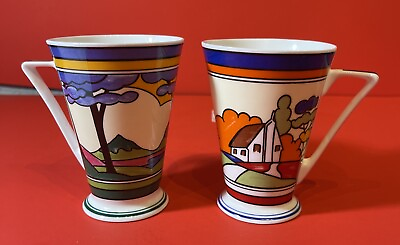 #ad 2 X Art Deco Mugs WREN Giftware Home Sweet Home amp; Woodstock Clarice Cliff Design $29.99