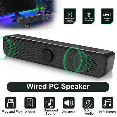 #ad 2.0 Stereo Bass Sound Computer Speakers 3.5mm USB Wired Soundbar for PC Desktop $17.48