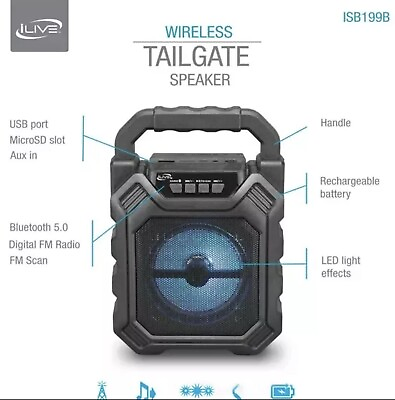 #ad iLive Wireless Tailgate Party Speaker w LED Light Effects ISB199B $22.75