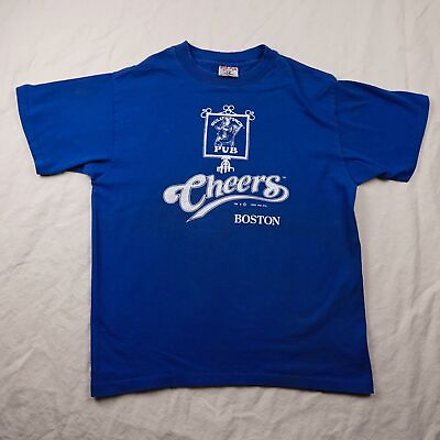 #ad VINTAGE Cheers Bull Finch Pub Shirt Mens Large Blue Boston Bar Single Stitch Tv $28.00