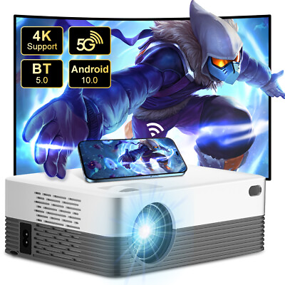 #ad 4K Support Android 10.0 Projector WiFi Bluetooth 8000 Lumens Movie Home Theater $94.99