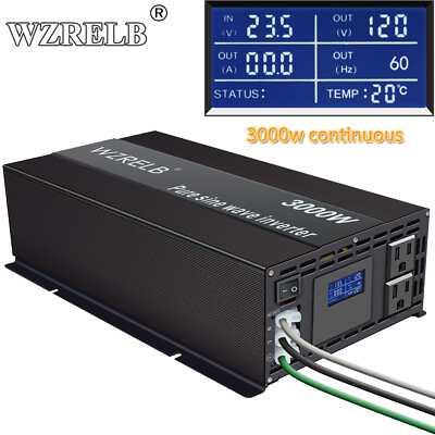#ad 24V Power Inverter 3000W Pure Sine Wave 110V 120V Solar Home System Camp Motor $284.05
