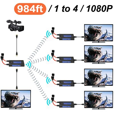 #ad 984ft Wireless Transmission HDMI Extender 1 To 4 Video Transmitter and Receiver $348.50