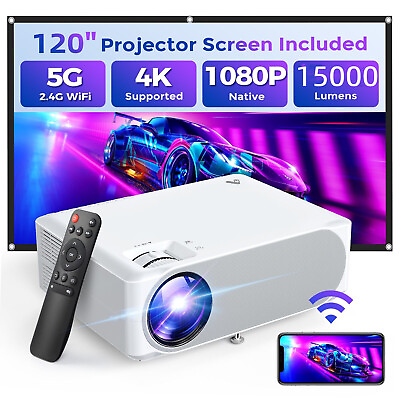 #ad 4K Projector 15000Lumens 1080P 5G WiFi Bluetooth Video Home Theater 400quot; Display $34.50
