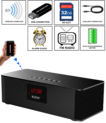 #ad Boytone BT 87CR Portable Wireless Bluetooth Speaker FM Radio Alarm Clock $24.95