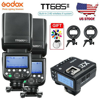 #ad US 2*Godox TT685II S 2.4G TTL HSS Speedlite FlashX2T S Trigger For SonyBracket $289.00
