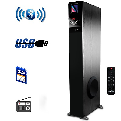 #ad beFree Powered Bluetooth 44quot; Tower Speaker w Phone Dock USB SD FM Radio Remote $148.83