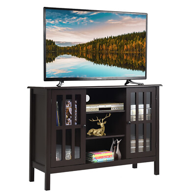 #ad Costway Wood TV Stand Entertainment Media Center Console for TV up to 50quot; Brown $159.99