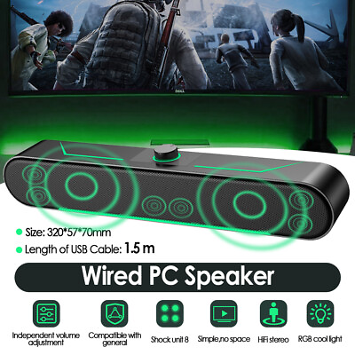 #ad #ad USB Powered Surround Sound Bar Speakers Knob for Computer Desktop Laptop PC Aux $24.50