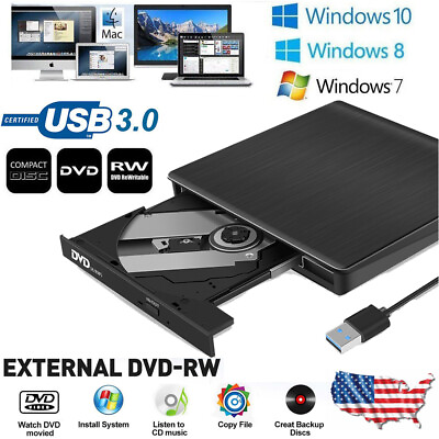 #ad USB 3.0 Portable CD DVD RW Drive Player External for Laptop ROM Windows Apple $23.99
