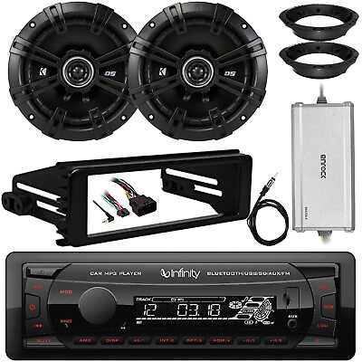 #ad Infinity Receiver 2x 6.5quot; Speaker Amp w Antenna Adapter Harley Install Kit $269.99