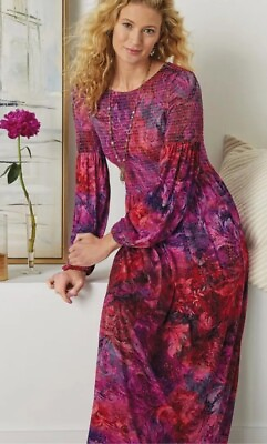 #ad Soft Surroundings Dress PXS Gorgeous Beunissima Smocked Bodice Stretch Knit Maxi $39.99