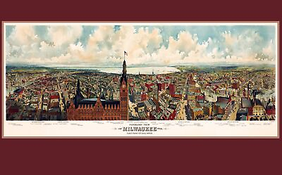 #ad 3550.Panoramic view 1898 Milwaukee Wisconsin POSTER.Sharp.Home School art decor $20.00