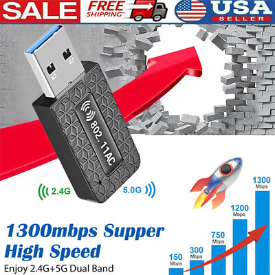 #ad 1300Mbps USB3.0 Wireless WiFi Adapter Dongle Dual Band 5G 2.4G Desktop Laptop PC $10.29