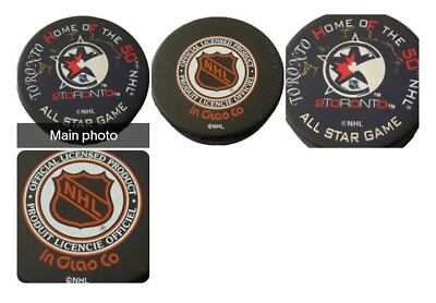 #ad TED LINDSAY HOF SIGNED NHL ALL STAR GAME PUCK RARE HOME TORONTO 50th faded sig $34.99