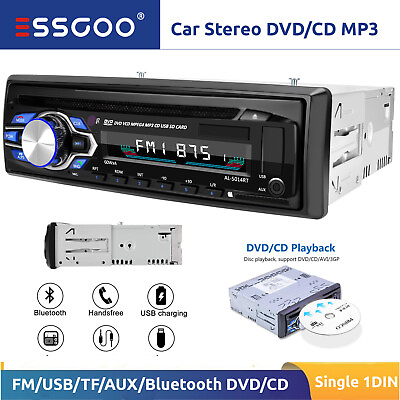 #ad ESSGOO Single 1DIN Car Radio MP3 Stereo DVD CD Player Bluetooth AUX USB TF FM BT $57.48