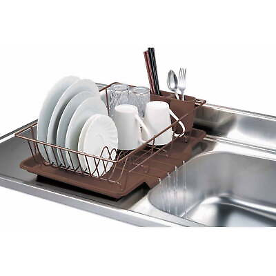 #ad 3 Piece Vinyl Dish Drainer with Self Draining Drip Tray Brown $25.85