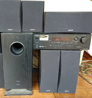 #ad Onkyo 5.1 Home Theater System HT 660 Speakers Receiver Subwoofer amp; Sony Tested $225.00