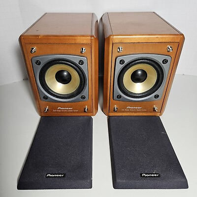 #ad Pioneer Bookshelf Speakers Two 2 Brown Wooden S MT3W Indoor Surround Sound $44.95