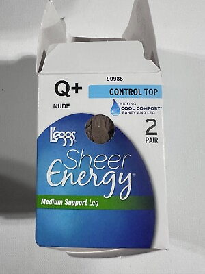 #ad Leggs Sheer Energy Control Top Pantyhose Satin Gloss Medium Support 2 Pairs Q $12.59