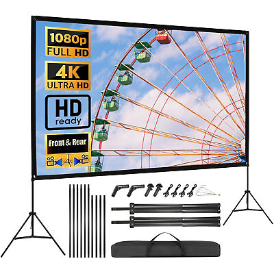 #ad 100quot; 120quot; Projector Screen with Standamp;Bag Portable Theater Projection 16:9 4K HD $45.99