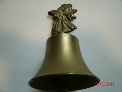 #ad Old Brass Bell Angel Playing Violin Bell Sharp Sound Collectible Tarnish 4.5quot; H $4.00