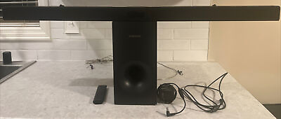 #ad Samsung HW J355 Sound Bar and Subwoofer With Remote Cords Mounting Brackets $89.99