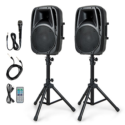 #ad Dual 10quot; Protable 1600W Powered Speakers w Mic Speaker Stands Control $219.98