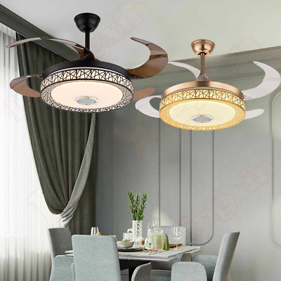 #ad 42quot; Invisible Ceiling Fan Light Dimmable LED Chandelier Bluetooth Speakeramp;Remote $86.45