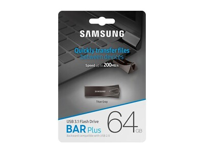 #ad Samsung BAR Plus 64GB MUF 64BE4 AM USB Flash Drive USB 3.1 Titan Grey 300MB s C $21.99