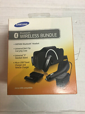 #ad Samsung Bluetooth Wireless Bundle WEP490 w Headset Case Chrgr Stand $33.99