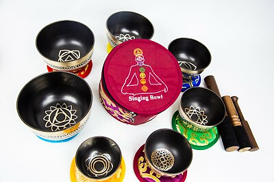 #ad Black 7 chakra set Tibetan Handmade 7 pieces singing bowl for sound healing $183.99