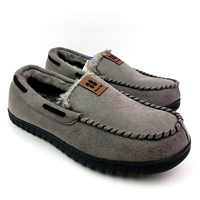 #ad Home Top Mens Size 10 Gray Slip On Cozy Comfort Memory Foam Moccasin Slippers $15.67