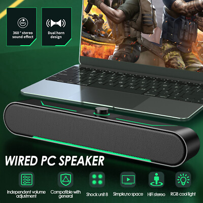 #ad Wired Gaming Computer Speaker USB Power Stereo Sound Bar for PC Desktop Laptop $31.34