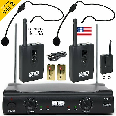 #ad Professional Wireless Microphone System Dual Headset 2 x Mic Cordless Receiver $49.99