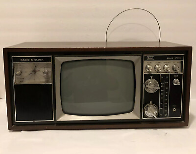 #ad Sears TV Alarm Clock Radio Model 5028 Vintage Wood Grain Box Tested Works $349.99