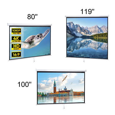 #ad Manual Pull Down Projector Projection Screen Home Theater Movie 119quot; 100quot; 80quot; $60.49