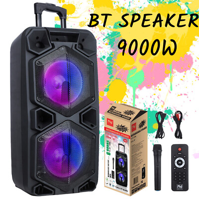 #ad 9000W Rechargable Bluetooth Party Speaker Dual 10quot; Subwoofer LED Karaok Speaker $139.99