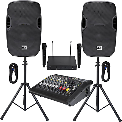 #ad Portable PA System with Wireless Microphone and Speakers – 6 Ch Audio Mixer with $900.36