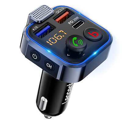 #ad LENCENT Bluetooth 5.0 Car Wireless FM Transmitter Adapter 2 USB PD Charger $19.99