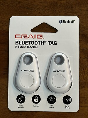 #ad Craig Bluetooth Tag 2 Pack Tracker Remote 75 Feet Lost Alarm New $9.99