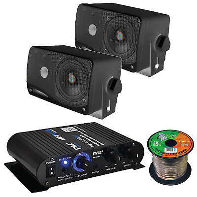 #ad Pyle PFA330BT 2 Channel 90W Bluetooth AUX Amplifier2x 3.5#x27;#x27; 200W Black Speakers $80.99