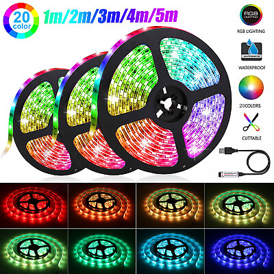 #ad 16.4ft 5050 RGB LED Flexible Strip Light Battery Powered TV Waterproof Remote $15.48