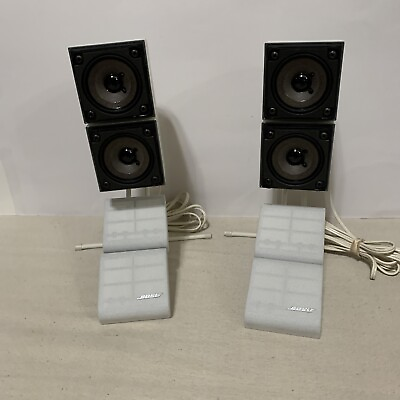 #ad Pair of Bose Acoustimass Double Cube Speakers with Shelf Stands White Tested $75.00