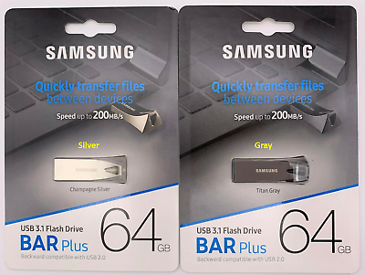 #ad Samsung BAR Plus 64GB 128GB 200MB s USB 3.1 Flash Drive Silver Gray $29.99