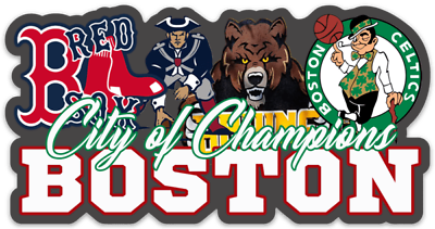 #ad Boston Red Sox Patriots Bruins Celtics Mascot Collage Champs Logo Die Cut MAGNET $5.49